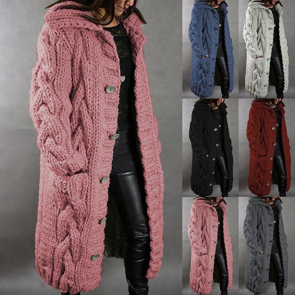 Women's chunky knit hooded cardigan