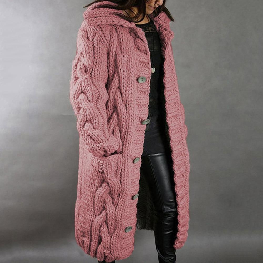 Women's chunky knit hooded cardigan