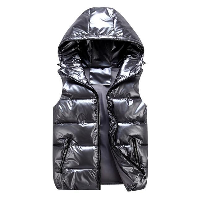 Men's Puffer Vest – Relaxed Fit – Quilted Hood – Glossy Wind-Resistant Insulated Layer