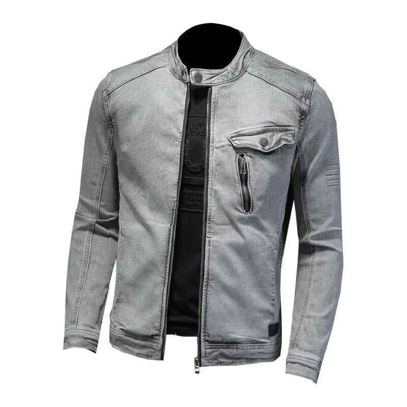 Men's moto biker streetwear denim jacket