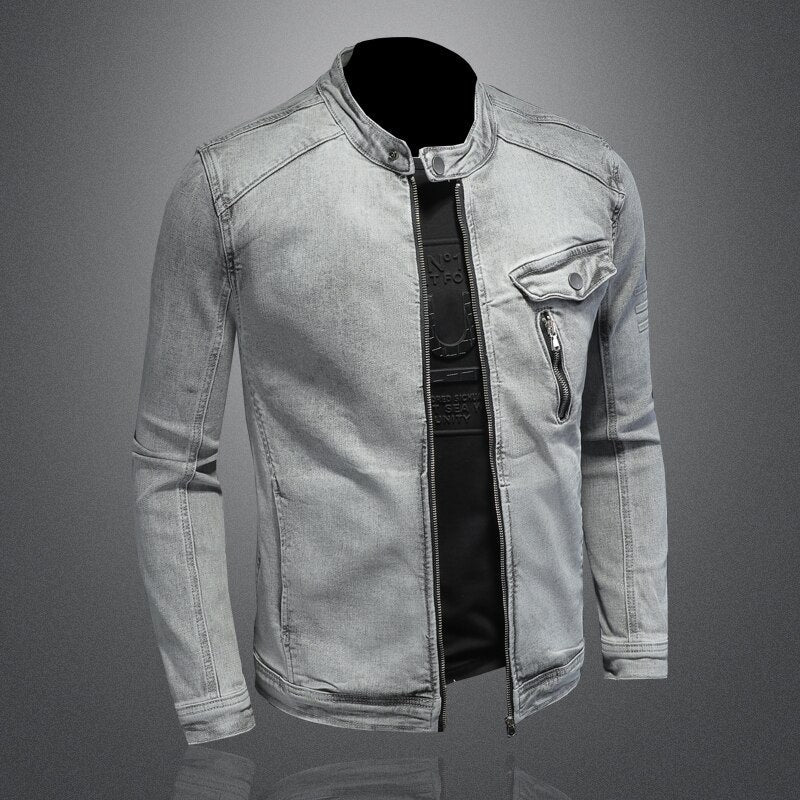 Men's moto biker streetwear denim jacket