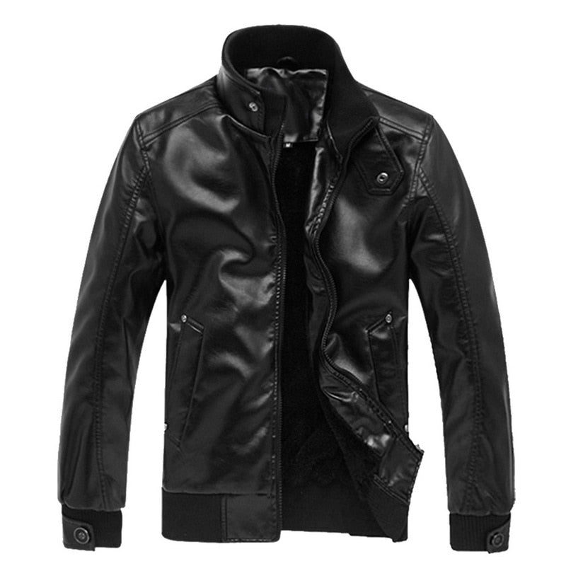 Men's slim-fit motorcycle leather jacket