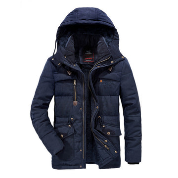 Men's outdoor winter jacket with detachable hood and pockets