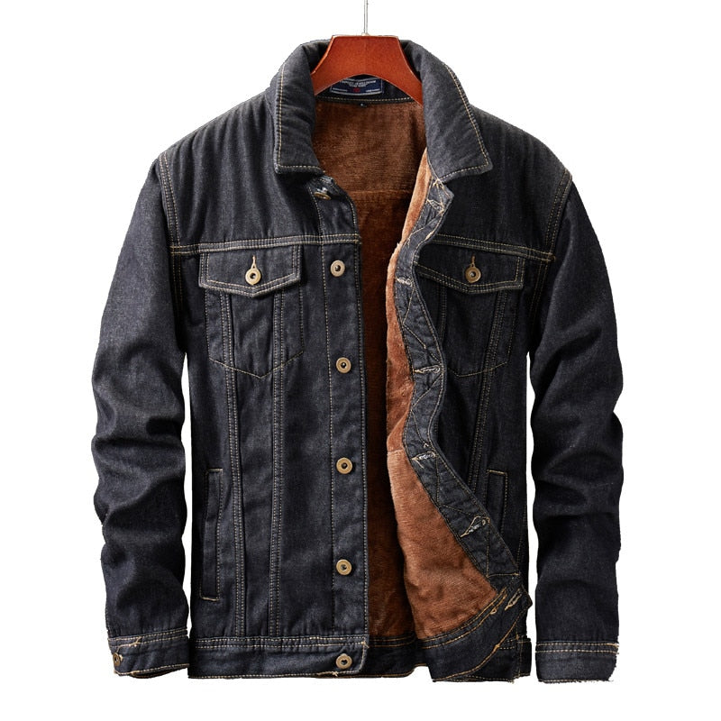 Men's winter denim jacket with sherpa lining