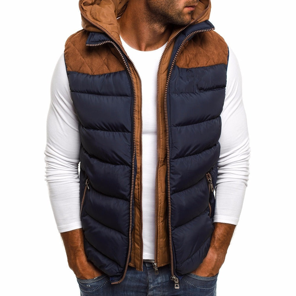 Men's spring zip-up hooded padded vest