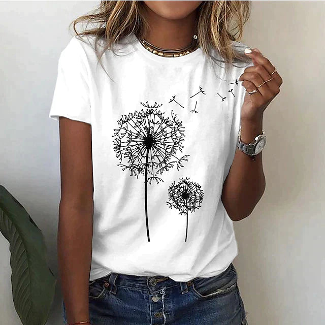 Women's dandelion graphic tee for casual comfort