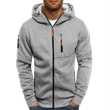 Men's hooded jacket with multiple zippered pockets