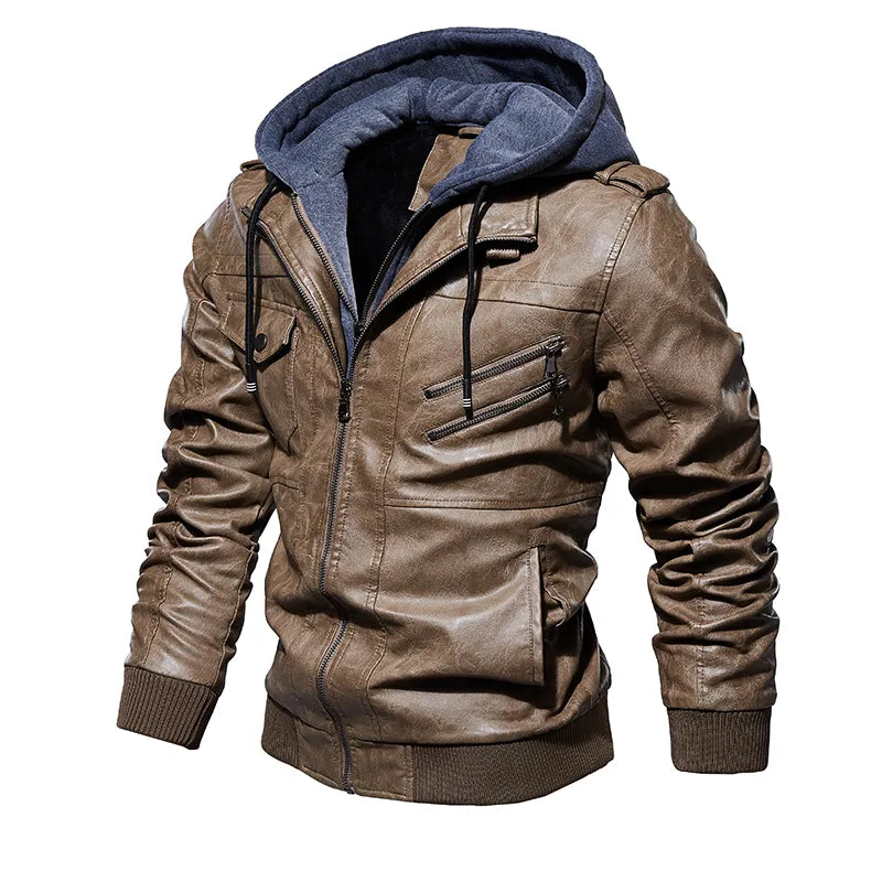 Men's faux leather jacket with hoodie