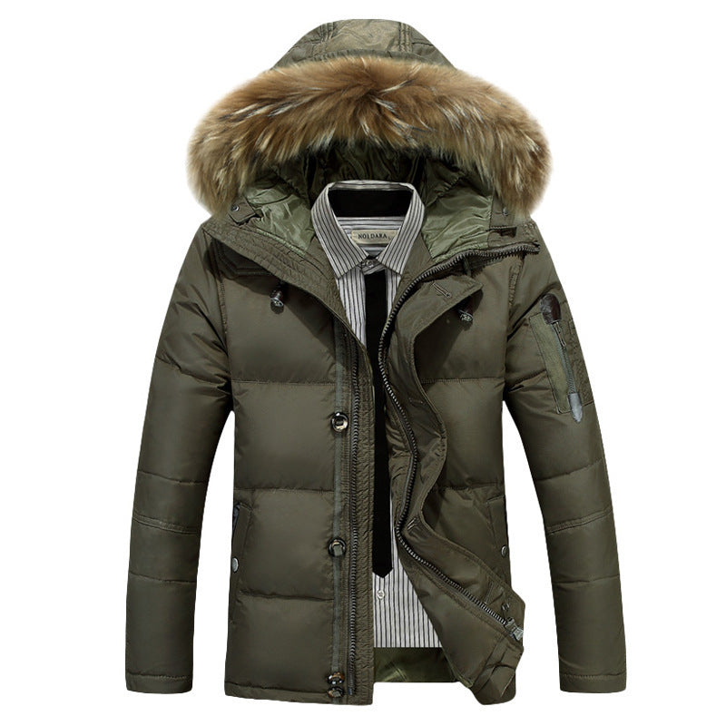 Men's Winter Parka with Fur-Trimmed Hood - Warm Insulated Jacket for Cold Weather