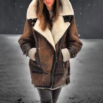 Women's shearling aviator jacket for winter warmth