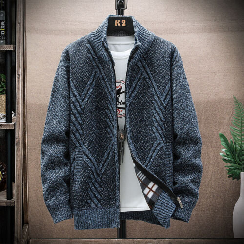 Stylish men's casual geometric cardigan with stand collar