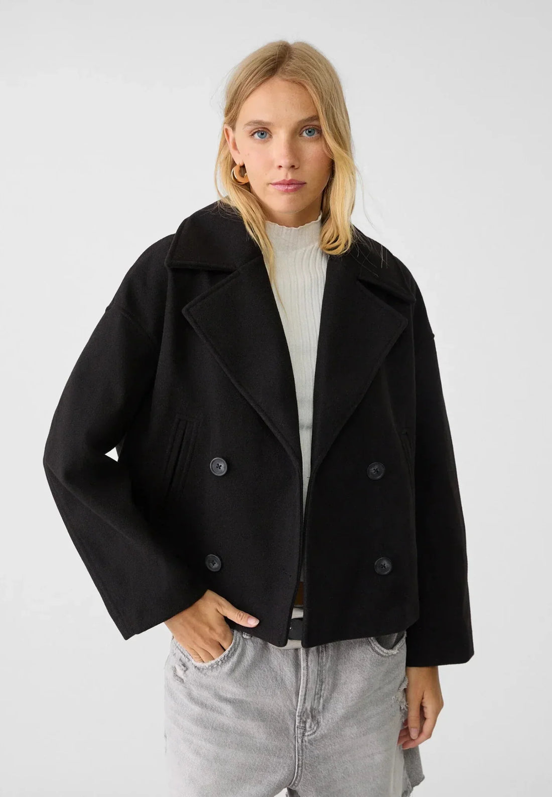Freya Oversized Peacoat | Double-Breasted Button Closure Peacoat
