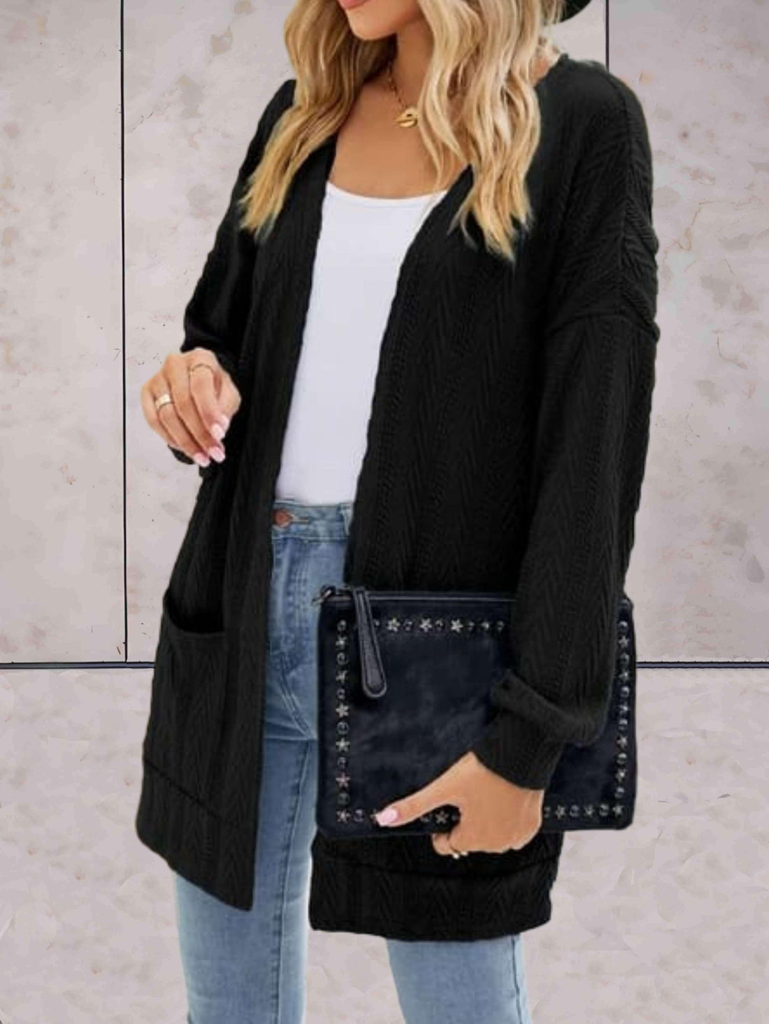 Elegant women winter knitted cardigan sweater