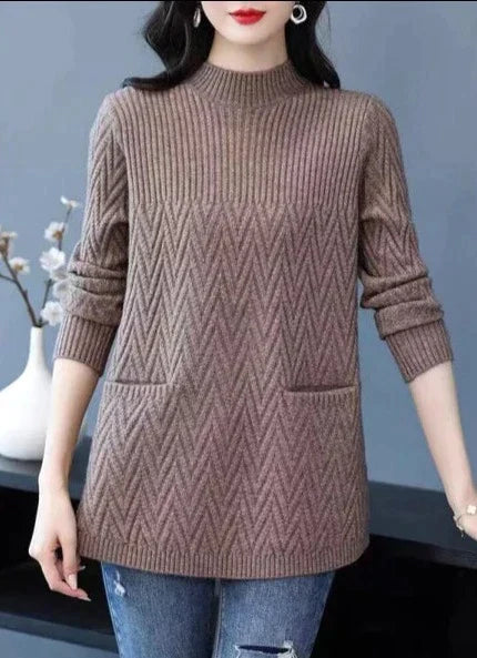 Women's sleeve sweater with stand collar