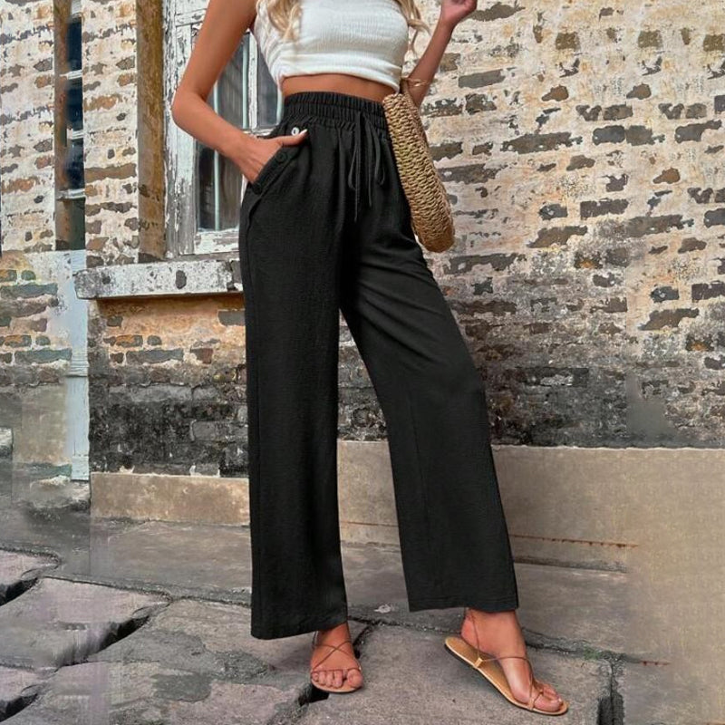 Women's high-waisted wide-leg pants with pockets