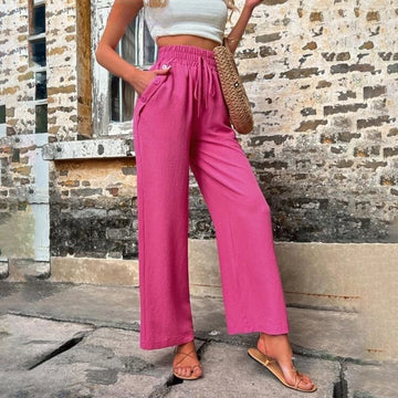 Women's high-waisted wide-leg pants with pockets