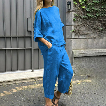 Megan - comfortable loose shirt and high waist trousers set