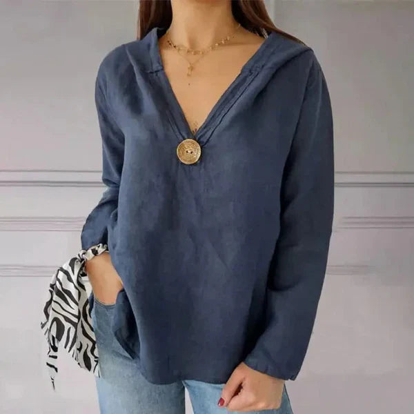 Women's single button hooded long sleeve shirt