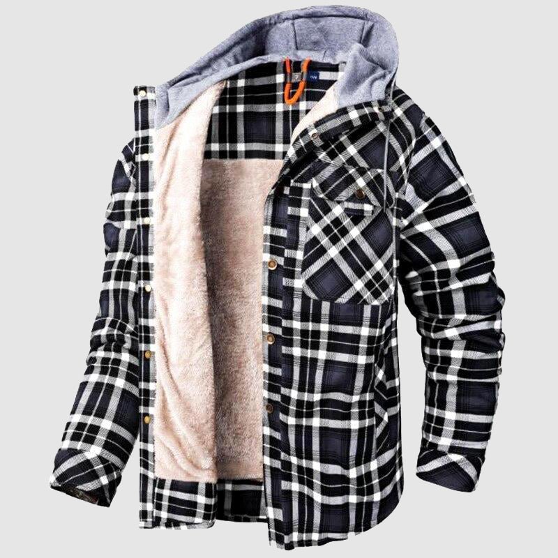 Men’s long sleeve hooded jacket with checkered pattern