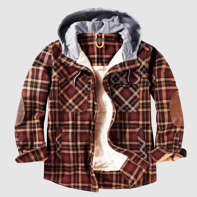 Men’s long sleeve hooded jacket with checkered pattern