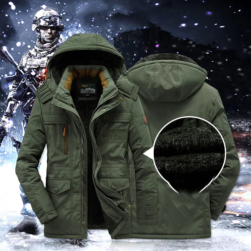 Men's military-style winter jacket with fleece lining