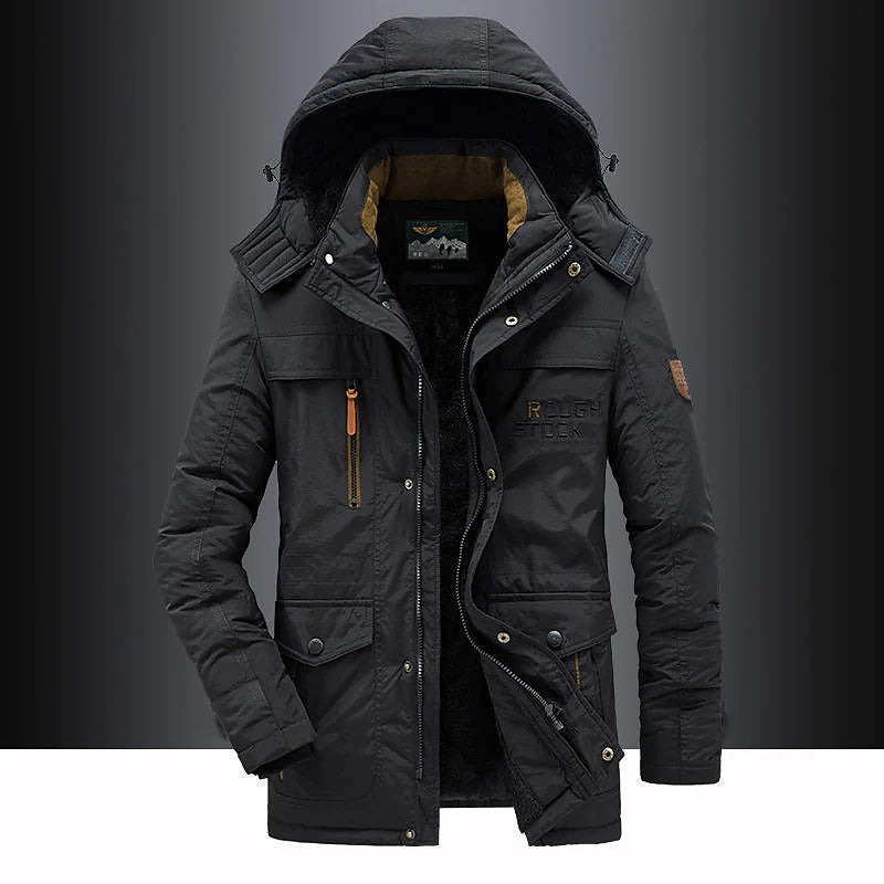 Men's military-style winter jacket with fleece lining