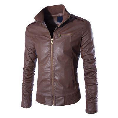 Patrick -  classic leather bomber jacket with stand collar