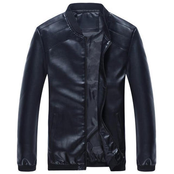 Men's leather jacket with zipper closure