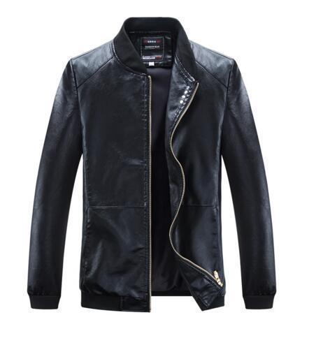 Men's bomber leather jacket with ribbed cuffs and zipper closure