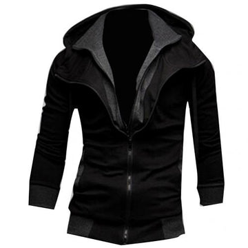 Men's two-tone hooded jacket with zipper closure