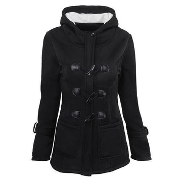 Casual women's gothic winter coat with patch pockets and horn buckle design