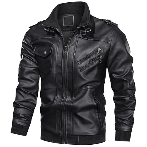 Manfred - Casual PU Leather Jacket with Zipper Closure