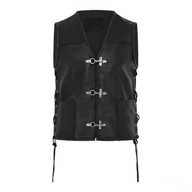 Malvin - leather vest with fish hook buckles and side laces