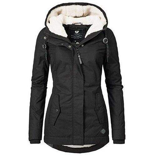 Women's warm fleece-lined winter coat with fur hood