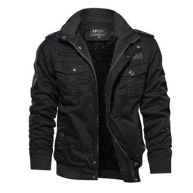 Men's warm fleece-lined jacket with stand collar