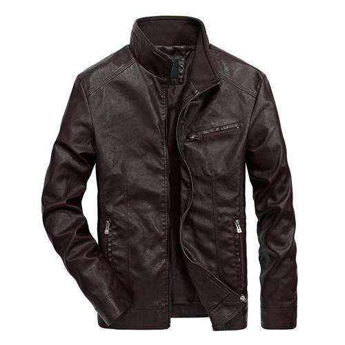 Men's retro leather long sleeve winter jacket