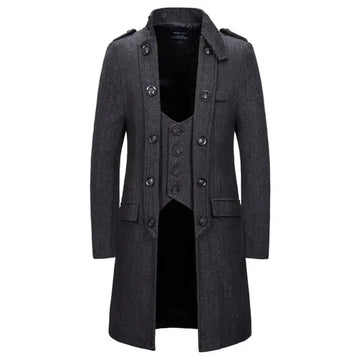 Vintage men's long coat with buttoned vest design