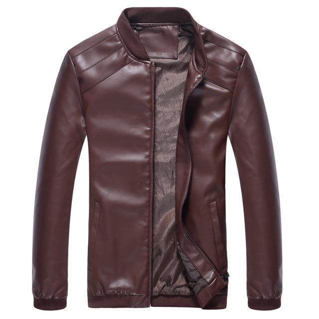 Men's leather jacket with zipper closure