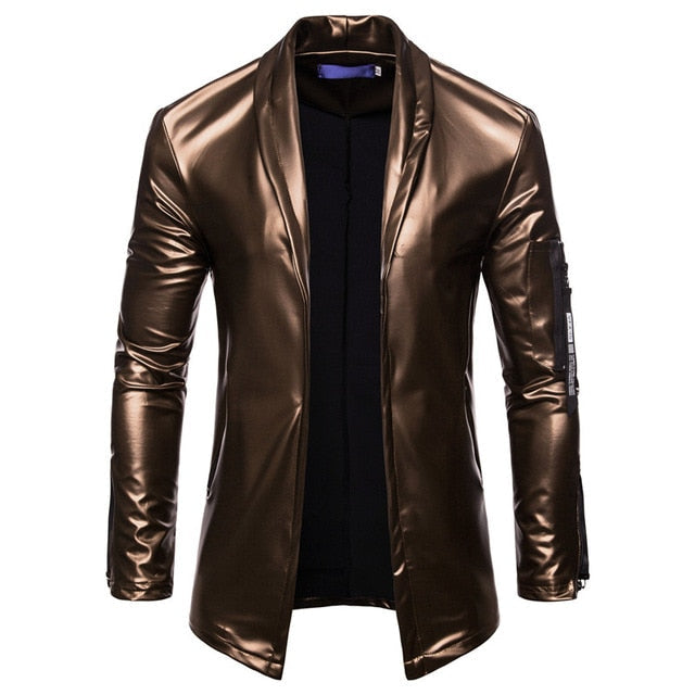 Sandor - men's metallic leather jacket with open front