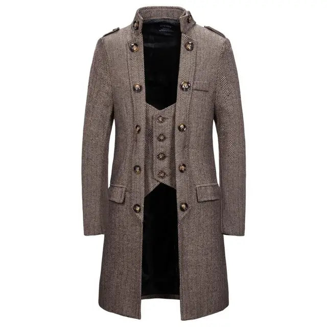 Vintage men's long coat with buttoned vest design