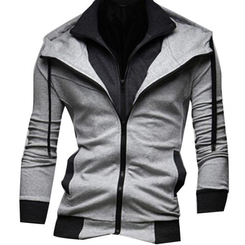 Men's two-tone hooded jacket with zipper closure