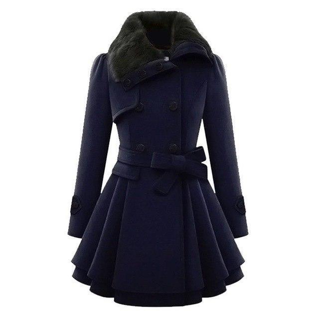 Stylish trench coat for women with fur collar