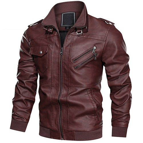 Manfred - Casual PU Leather Jacket with Zipper Closure