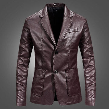 Men's sleek leather jacket with button closure