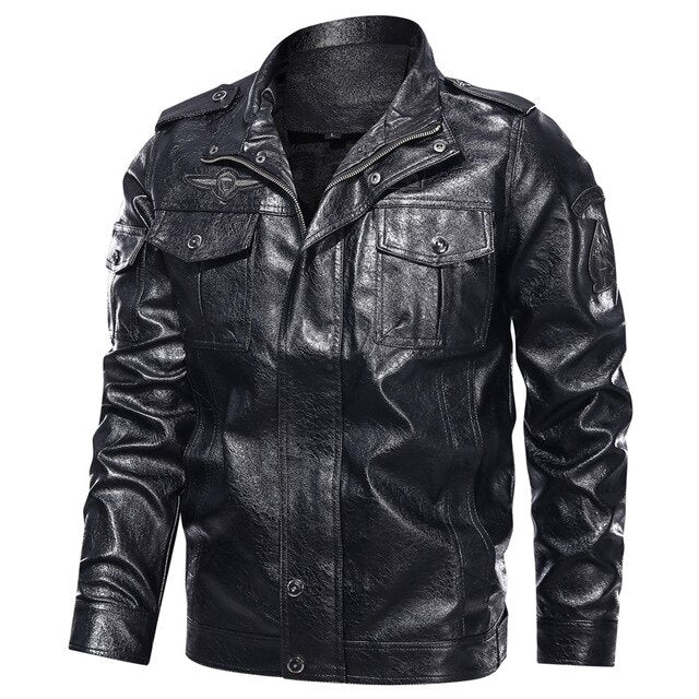 Mattias - men's leather jacket with stand collar and multiple pockets