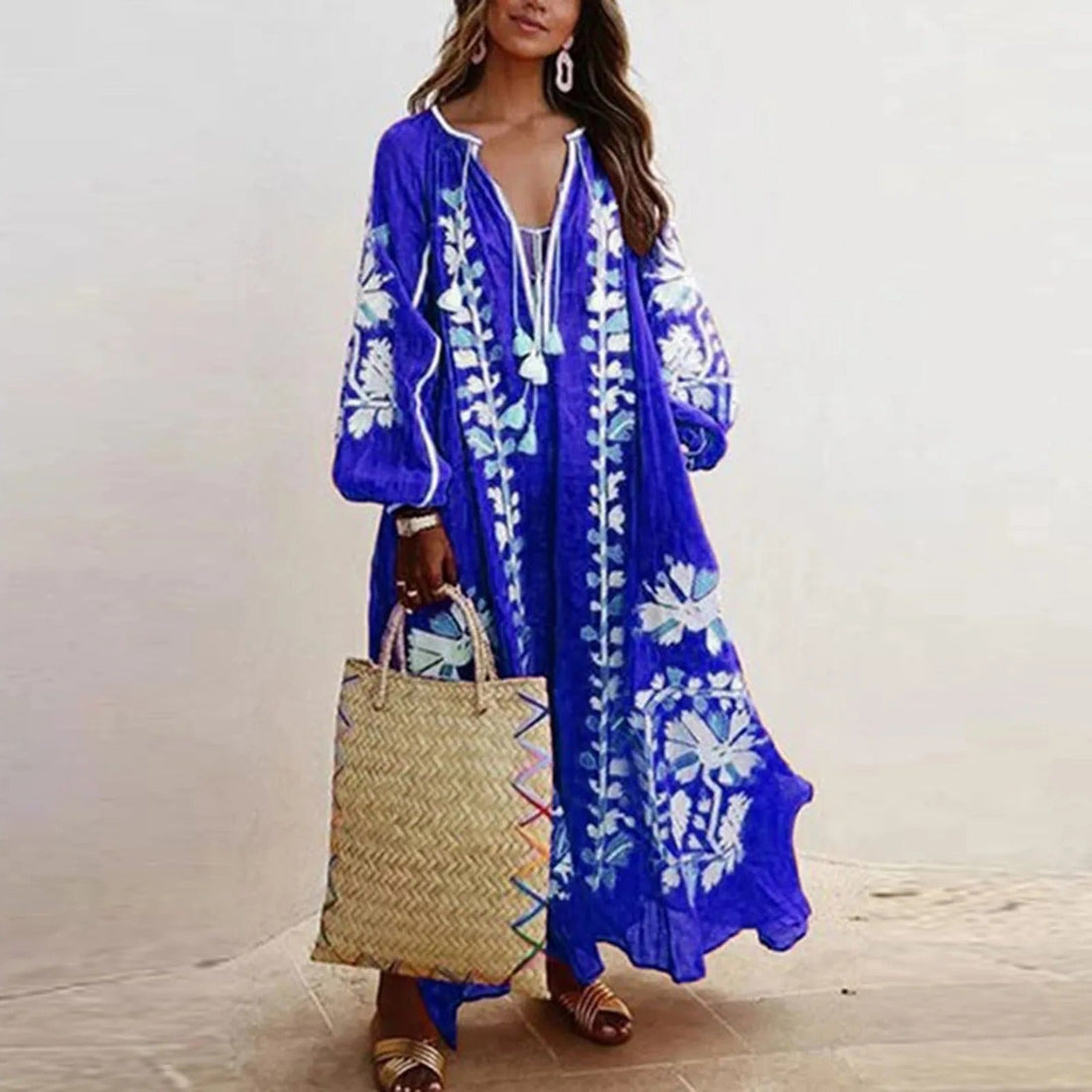 Women's vintage print oversized dresses