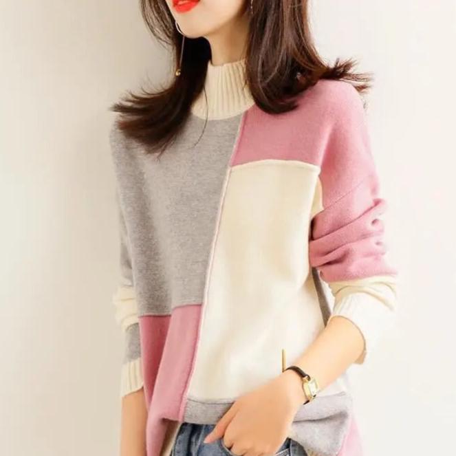 Women's color-block knit sweater for cozy chic style