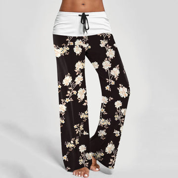 Women's high waisted floral print palazzo pants with drawstring