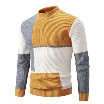 Cozy hooded winter knitted sweater for men with color matching style