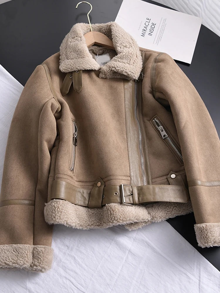 Women's shearling-lined leather jacket